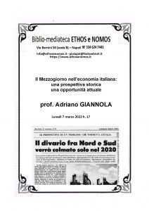 ADRIANO GIANNOLA – IL MEZZOGIORNO NELL’ECONOMIA ITALIANA: UNA PROSPETTIVA STORICA, UNA OPPORTUNITA’ ATTUALE